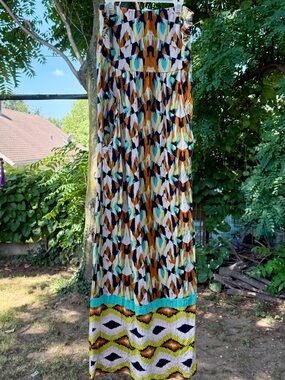 Colorful Geometric Sleeveless Maxi - Turquoise, Mustard & Black WITH POCKETS